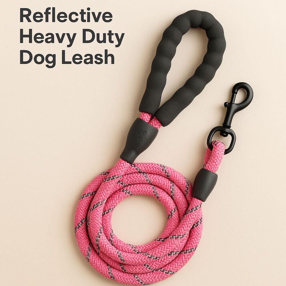 Reflective Heavy Duty Dog Leash 5FT with Padded Handle | Durable Rope  pink